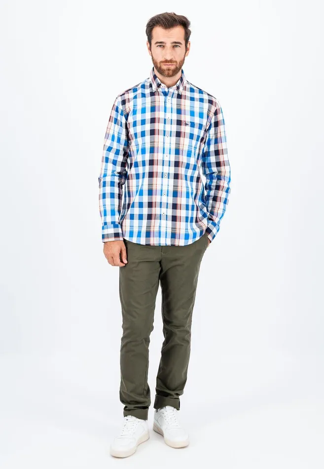 Shirts Men FYNCHHATTON Carroted Shirt With Buttondown Collar Dark Emeraldvibrant Bluerust
