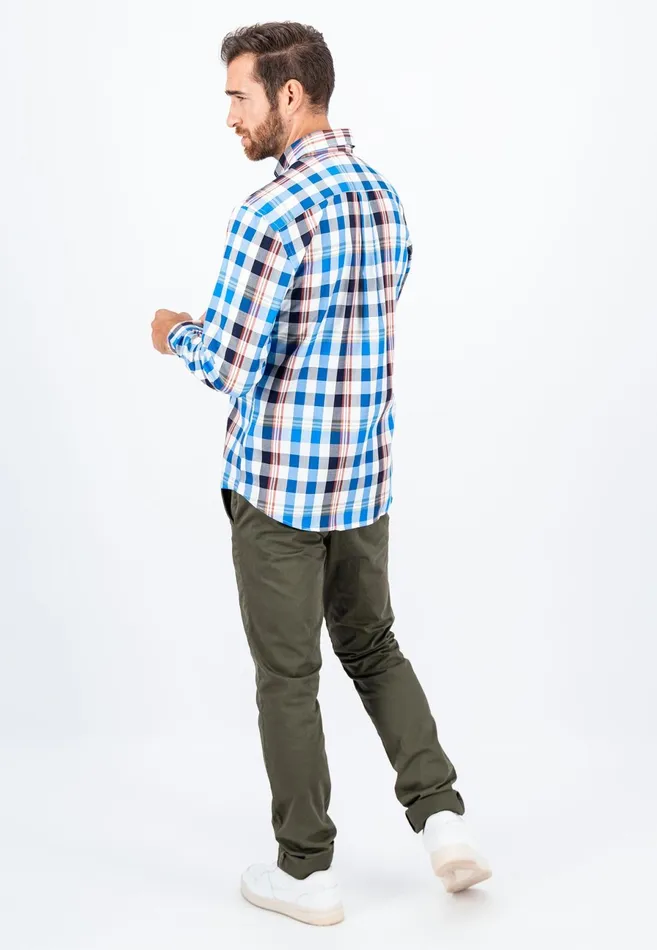 Shirts Men FYNCHHATTON Carroted Shirt With Buttondown Collar Dark Emeraldvibrant Bluerust