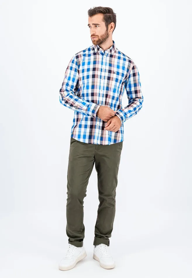 Shirts Men FYNCHHATTON Carroted Shirt With Buttondown Collar Dark Emeraldvibrant Bluerust