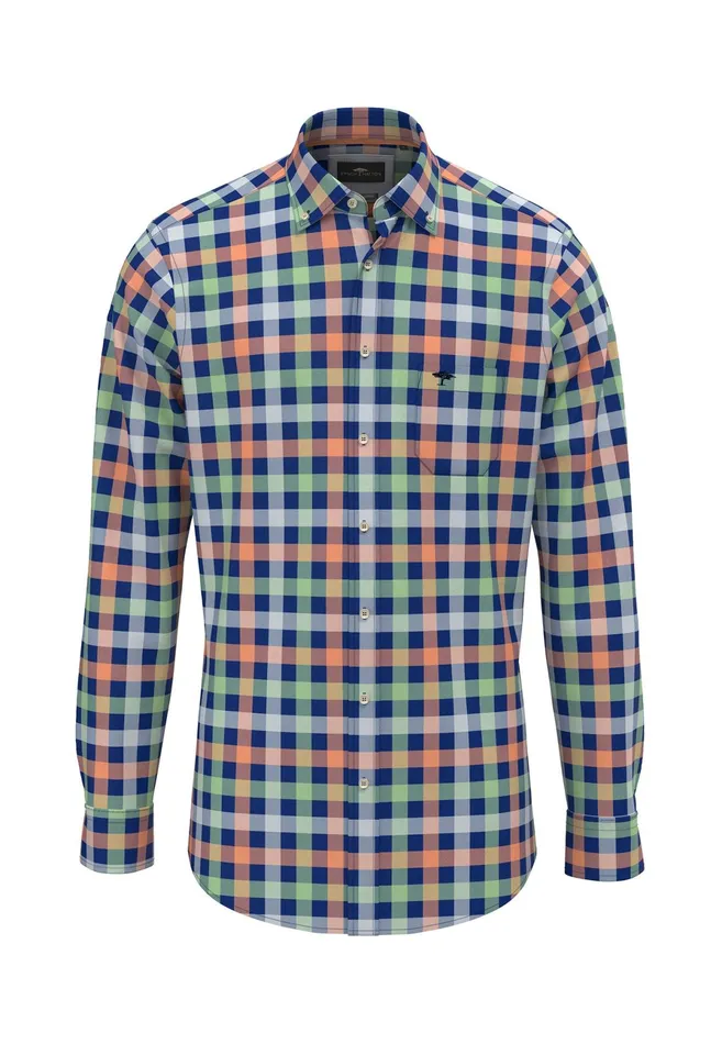 Shirts Men FYNCHHATTON Checked Shirt With Buttondown Collar images Longsleeved And Short Arm Sunny Orangestrong Bluenavy Shirts Men FYNCHHATTON Checked Shirt With Buttondown Collar images Longsleeved And Short Arm Sunny Orangestrong Bluenavy