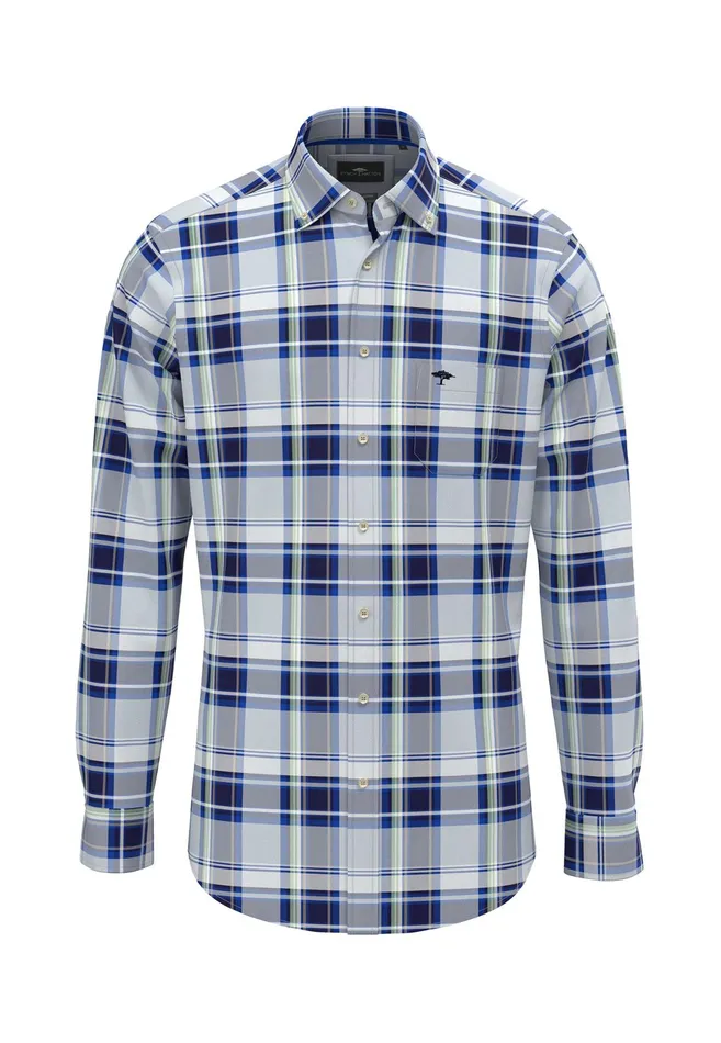 Shirts Men FYNCHHATTON Checked Shirt With Buttondown Collar images Longsleeved And Short Arm Sunny Orangestrong Bluenavy