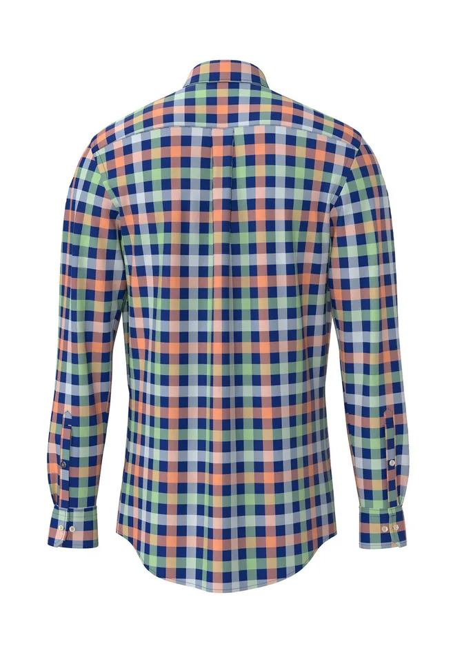 Shirts Men FYNCHHATTON Checked Shirt With Buttondown Collar images Longsleeved And Short Arm Sunny Orangestrong Bluenavy