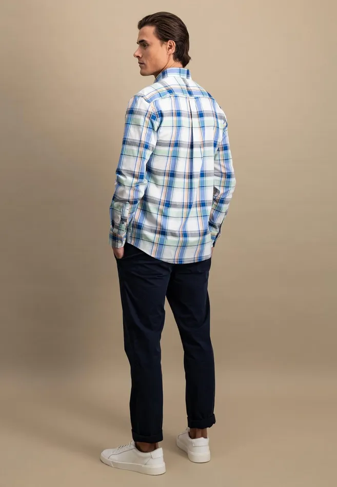 Shirts Men FYNCHHATTON Checked Shirt With Buttondown Collar images Longsleeved And Short Arm Sunny Orangestrong Bluenavy