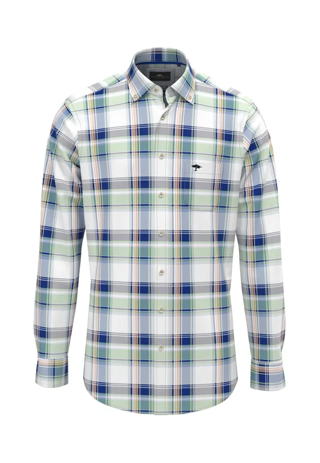 Shirts Men FYNCHHATTON Checked Shirt With Buttondown Collar images Longsleeved And Short Arm Sunny Orangestrong Bluenavy
