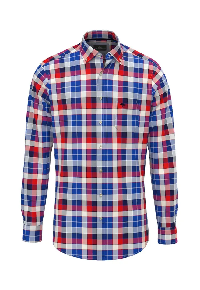 Shirts Men FYNCHHATTON Checked Shirt With Buttondown Collar Vivid Yellowpoppy Redsummer Breeze