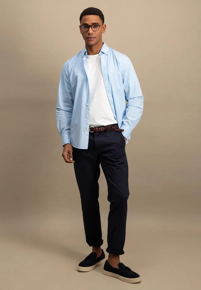 Shirts Men FYNCHHATTON Cotton Shirt With Buttondown Collar Summer Breezepeenavyturf Green