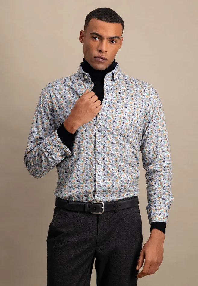 Shirts Men FYNCHHATTON Cotton Shirt With Flower Print Light Khakicloud Bluepale Blush Shirts Men FYNCHHATTON Cotton Shirt With Flower Print Light Khakicloud Bluepale Blush