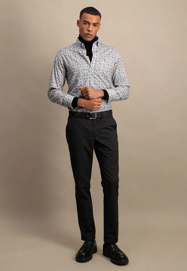 Shirts Men FYNCHHATTON Cotton Shirt With Flower Print Light Khakicloud Bluepale Blush