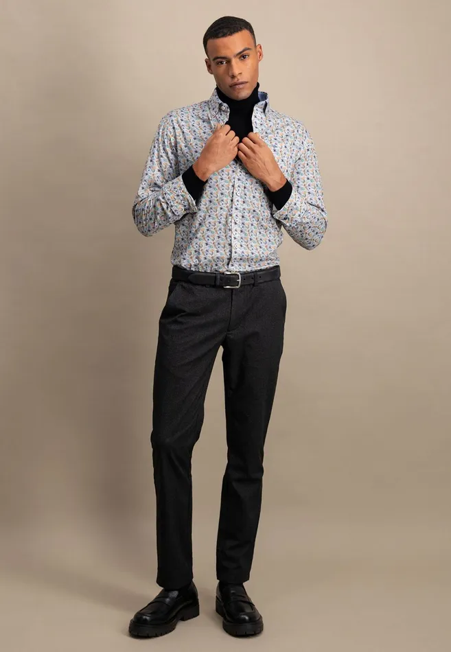 Shirts Men FYNCHHATTON Cotton Shirt With Flower Print Light Khakicloud Bluepale Blush