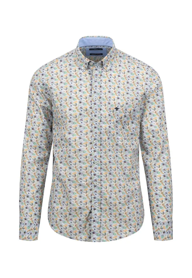 Shirts Men FYNCHHATTON Cotton Shirt With Flower Print Light Khakicloud Bluepale Blush