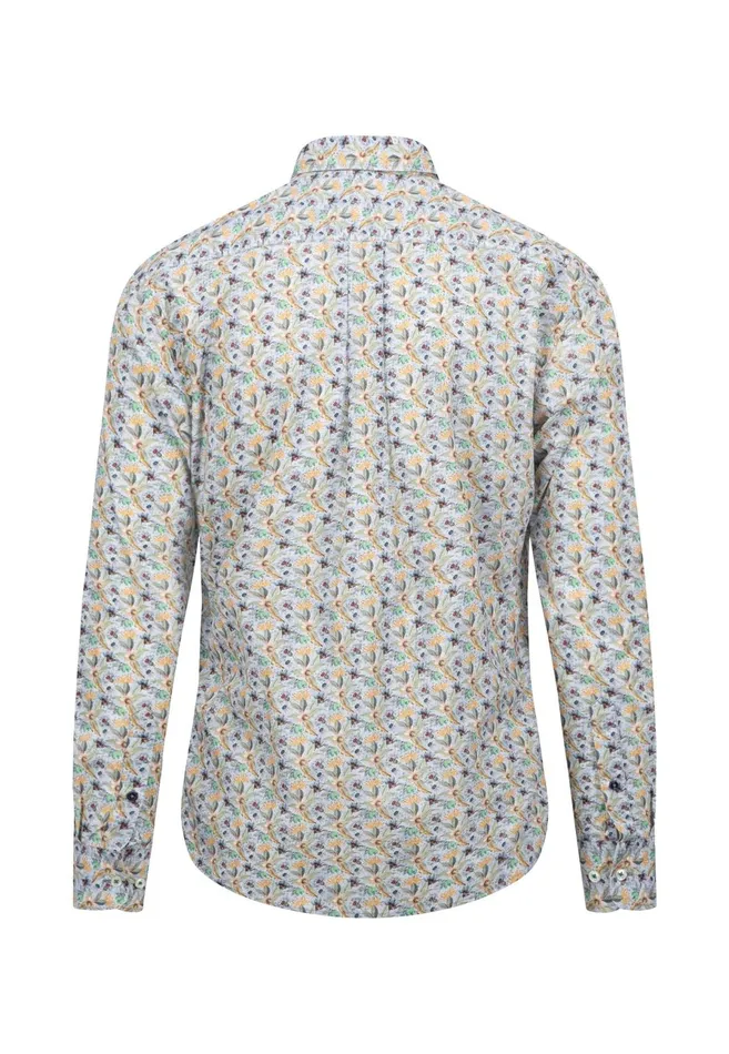 Shirts Men FYNCHHATTON Cotton Shirt With Flower Print Light Khakicloud Bluepale Blush