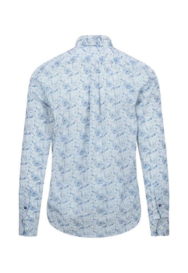 Shirts Men FYNCHHATTON Cotton Shirt With Flower Print Light Khakicloud Bluepale Blush