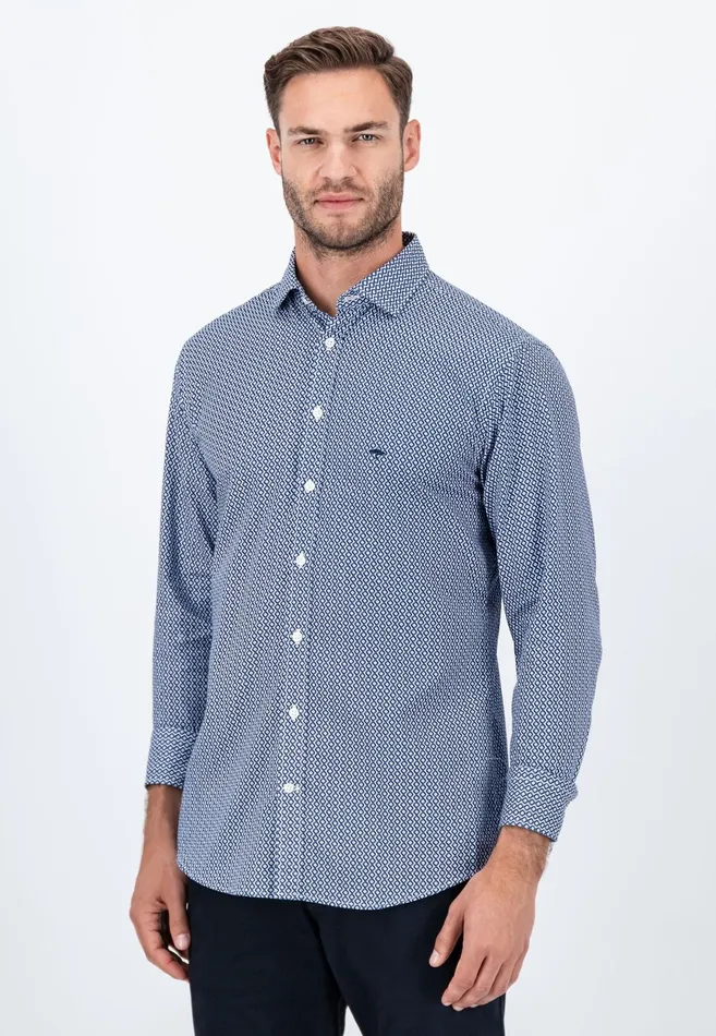 Shirts Men FYNCHHATTON Cotton Shirt With Minimal Print Midnightdark Navynavy