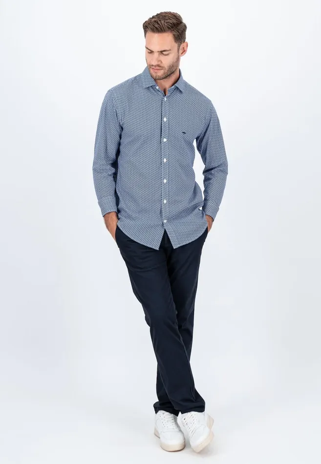 Shirts Men FYNCHHATTON Cotton Shirt With Minimal Print Midnightdark Navynavy