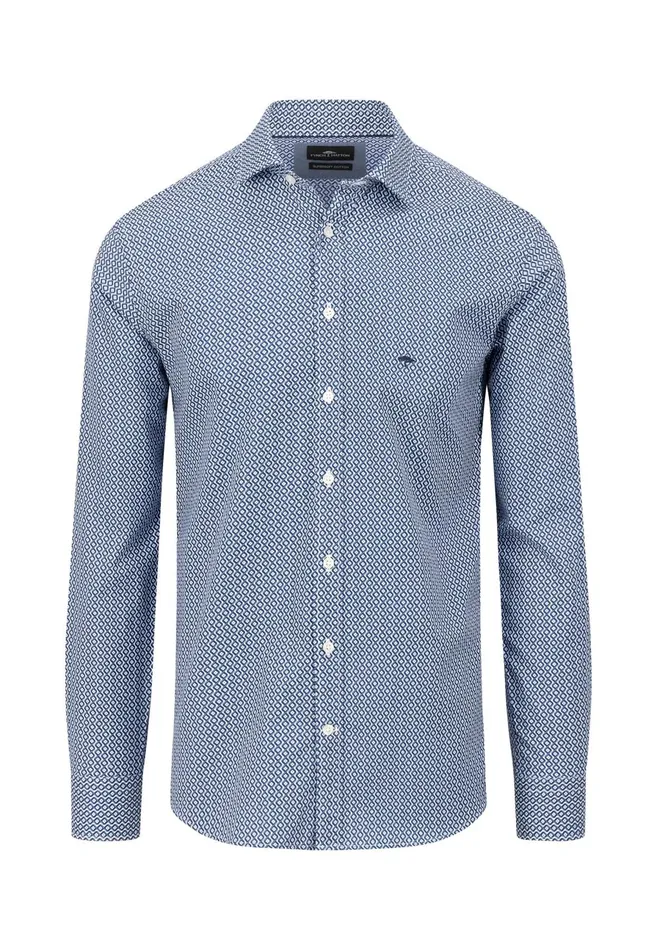 Shirts Men FYNCHHATTON Cotton Shirt With Minimal Print Midnightdark Navynavy