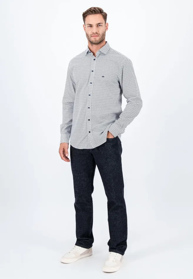 Shirts Men FYNCHHATTON Cotton Shirt With Minimal Print Midnightdark Navynavy