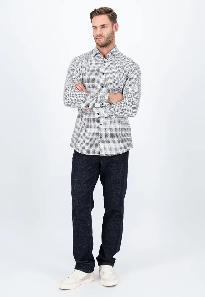 Shirts Men FYNCHHATTON Cotton Shirt With Minimal Print Midnightdark Navynavy