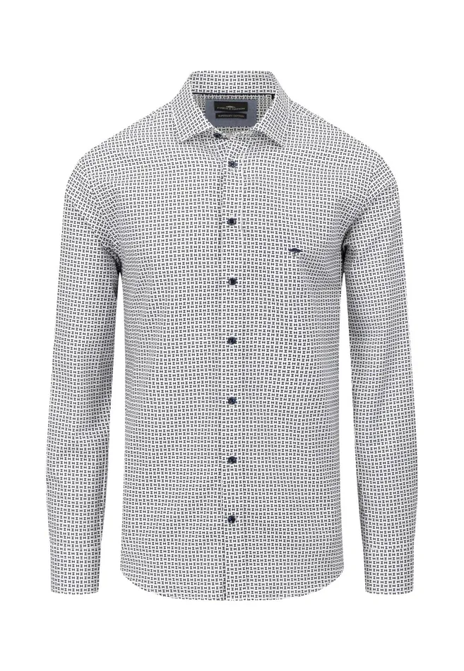Shirts Men FYNCHHATTON Cotton Shirt With Minimal Print Midnightdark Navynavy