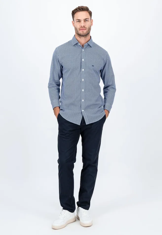 Shirts Men FYNCHHATTON Cotton Shirt With Minimal Print Midnightdark Navynavy