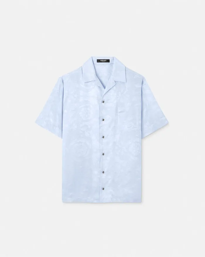 Shirts Men Versace Barocco Jacquard SilkBlend Shirt Light Blue