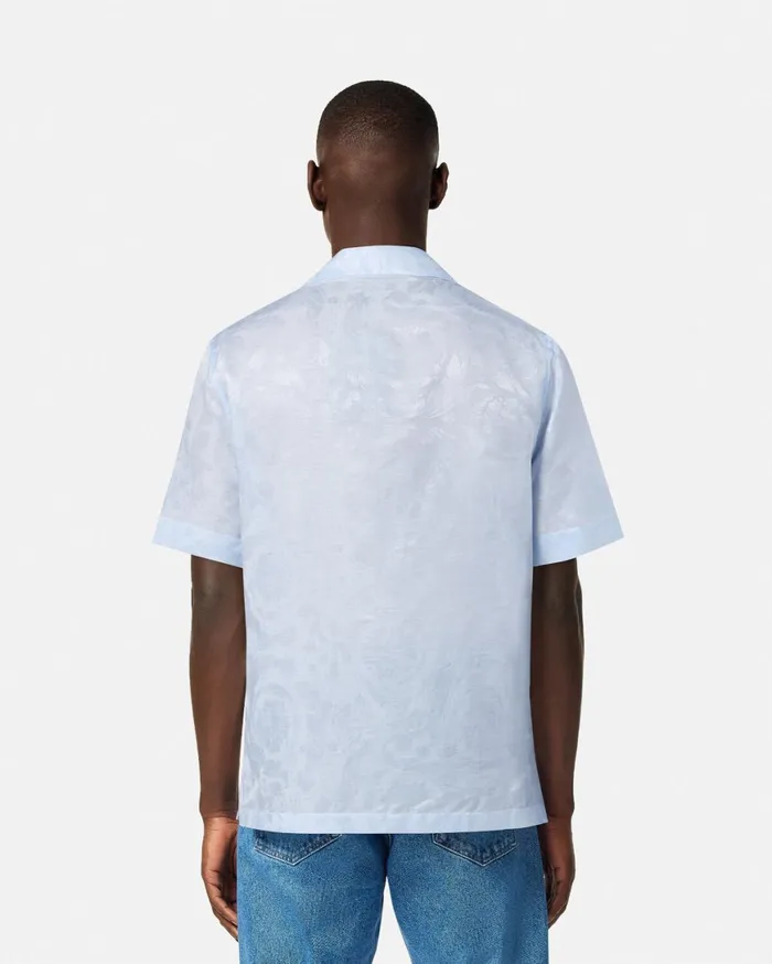 Shirts Men Versace Barocco Jacquard SilkBlend Shirt Light Blue