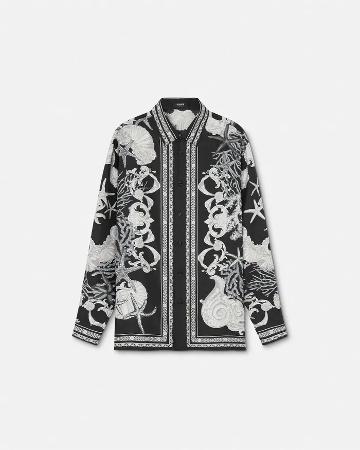 Shirts Men Versace Barocco Sea Silk Shirt Blackprint