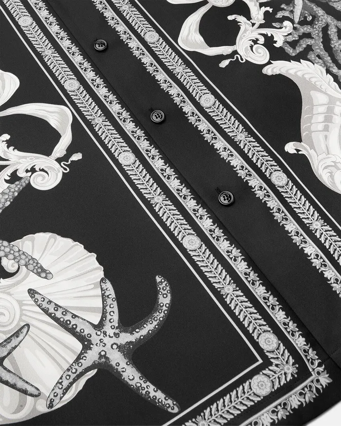 Shirts Men Versace Barocco Sea Silk Shirt Blackprint
