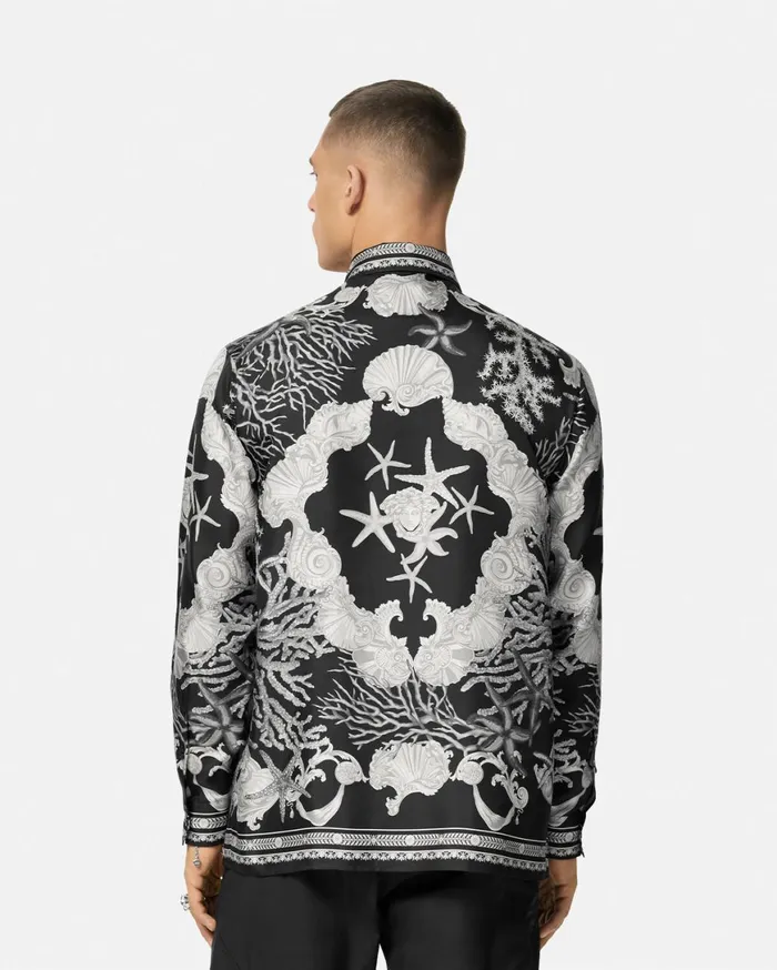 Shirts Men Versace Barocco Sea Silk Shirt Blackprint