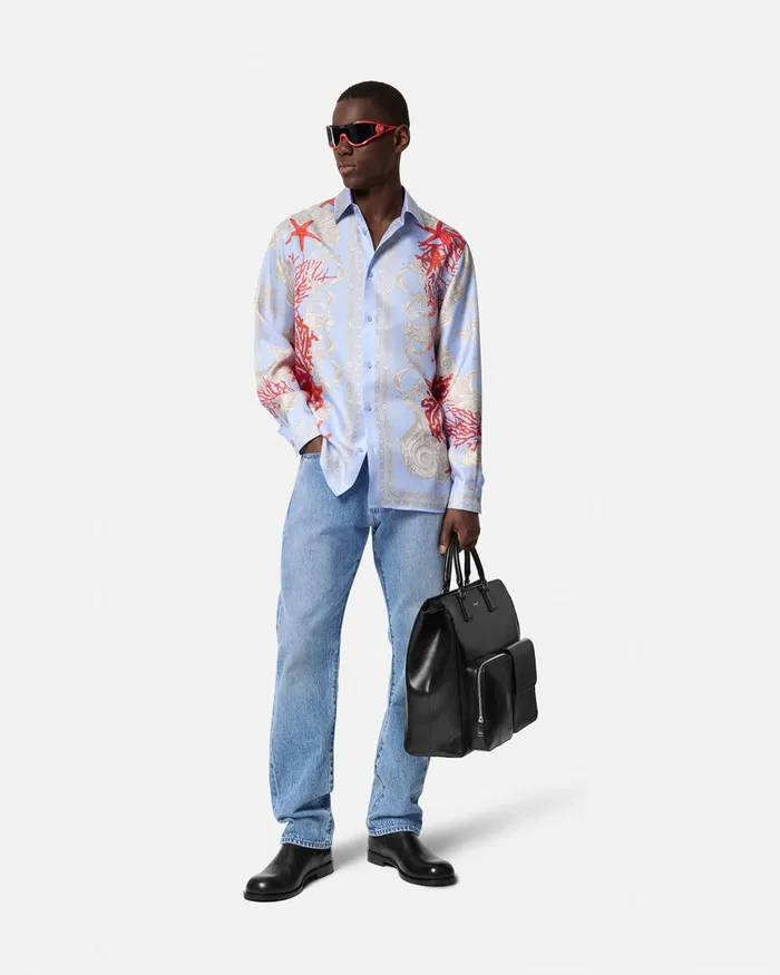 Shirts Men Versace Barocco Sea Silk Shirt Blueprint