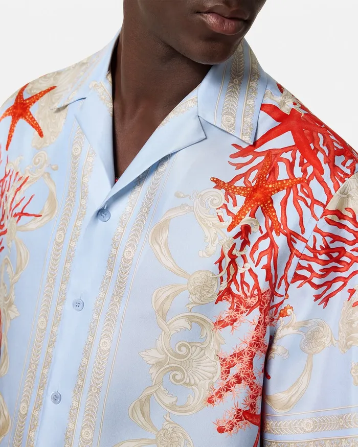 Shirts Men Versace Barocco Sea Silk Shirt Blueprint