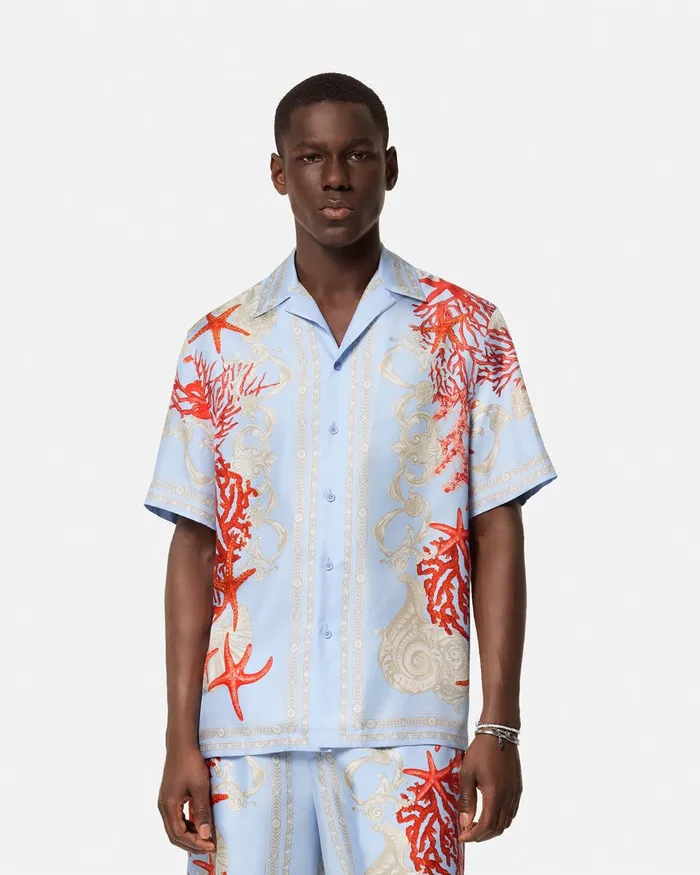 Shirts Men Versace Barocco Sea Silk Shirt Blueprint
