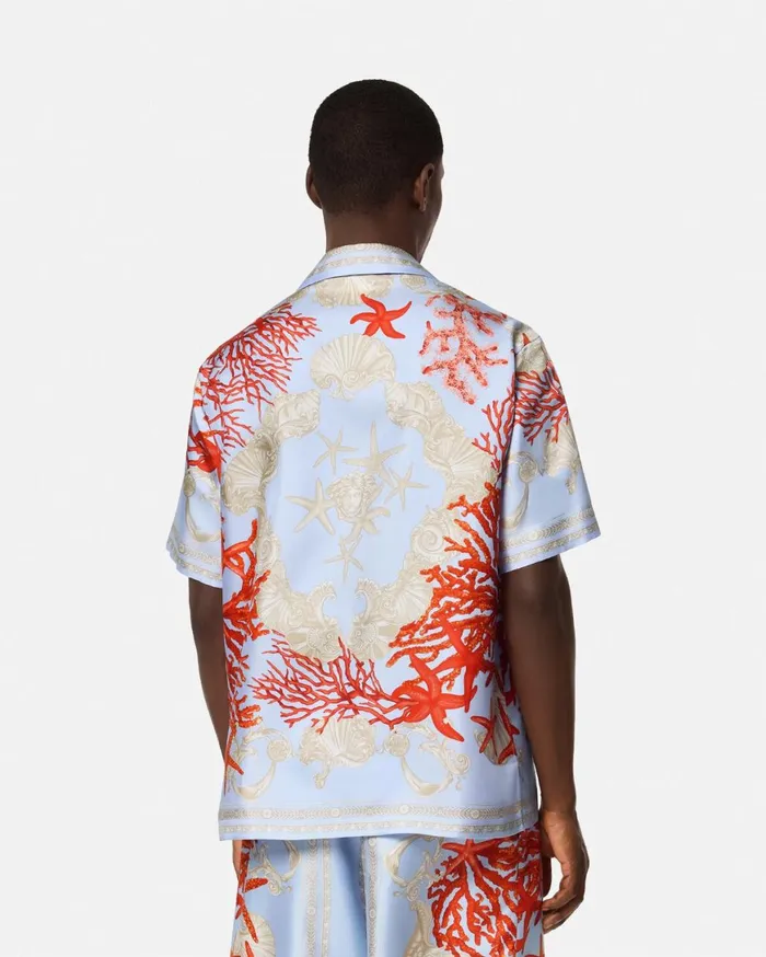 Shirts Men Versace Barocco Sea Silk Shirt Blueprint