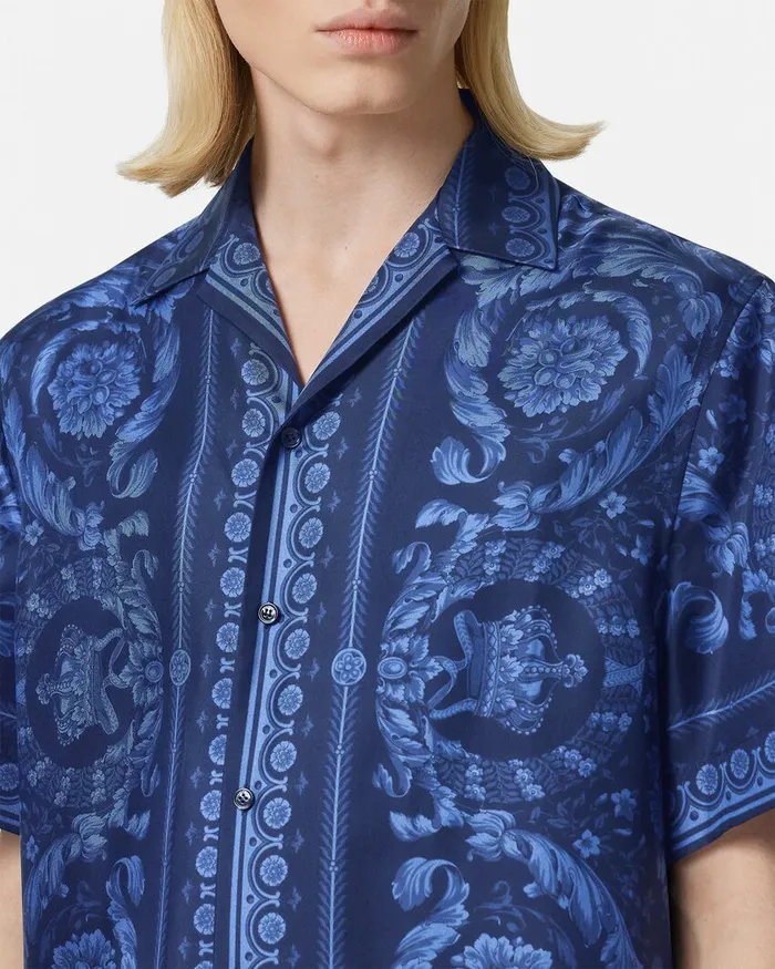 Shirts Men Versace Barocco Silk Shirt Blueprint