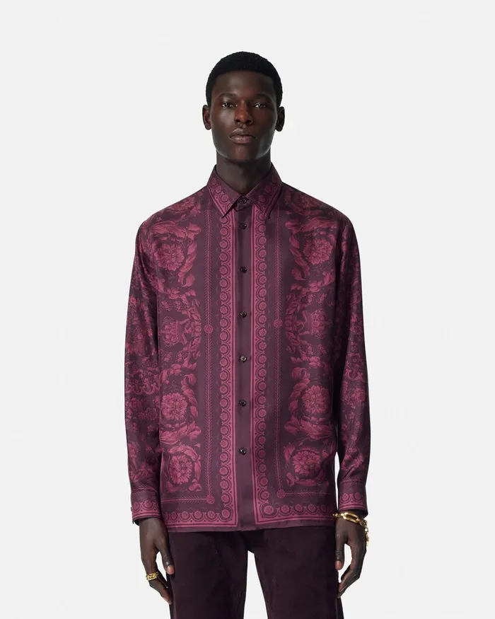 Shirts Men Versace Barocco Silk Shirt Print