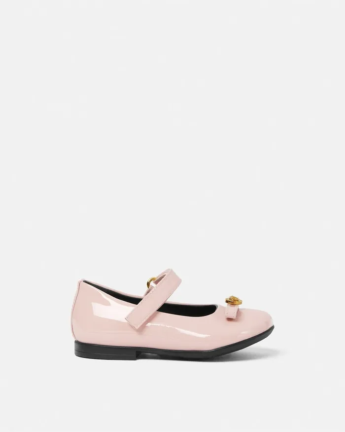Shoes Kids Versace Gianni Ribbon Patent Baby Ballerinas Light Pink