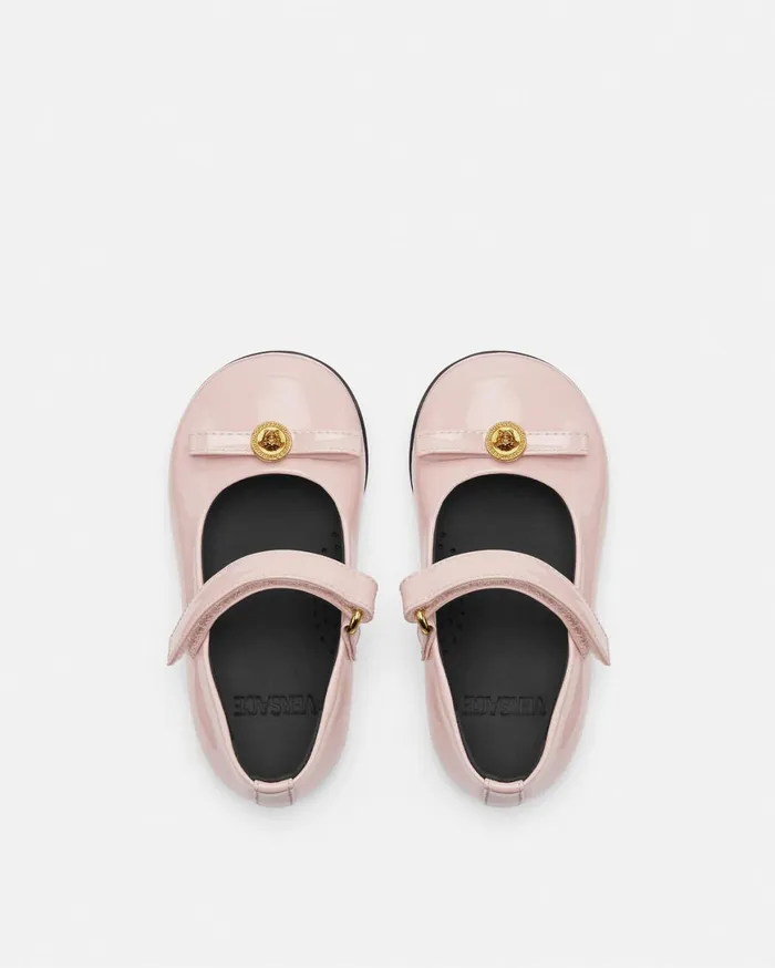 Shoes Kids Versace Gianni Ribbon Patent Baby Ballerinas Light Pink