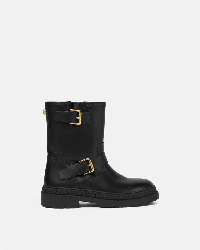 Shoes Kids Versace La Medusa Leather Biker Boots Blackgold