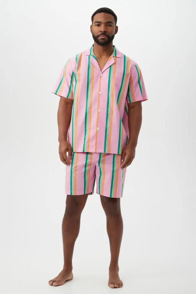 SHOP Trina Turk MEN039S SLEEPWEAR PINEAPPLE STRIPE MEN039S SHORT SLEEVE SHORT COTTON PJ SET