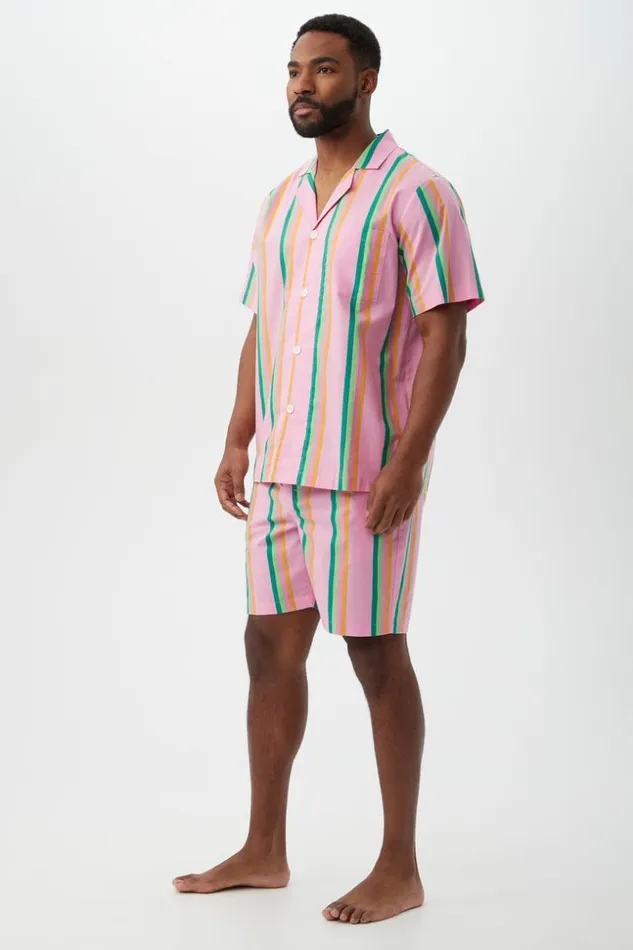 SHOP Trina Turk MEN039S SLEEPWEAR PINEAPPLE STRIPE MEN039S SHORT SLEEVE SHORT COTTON PJ SET