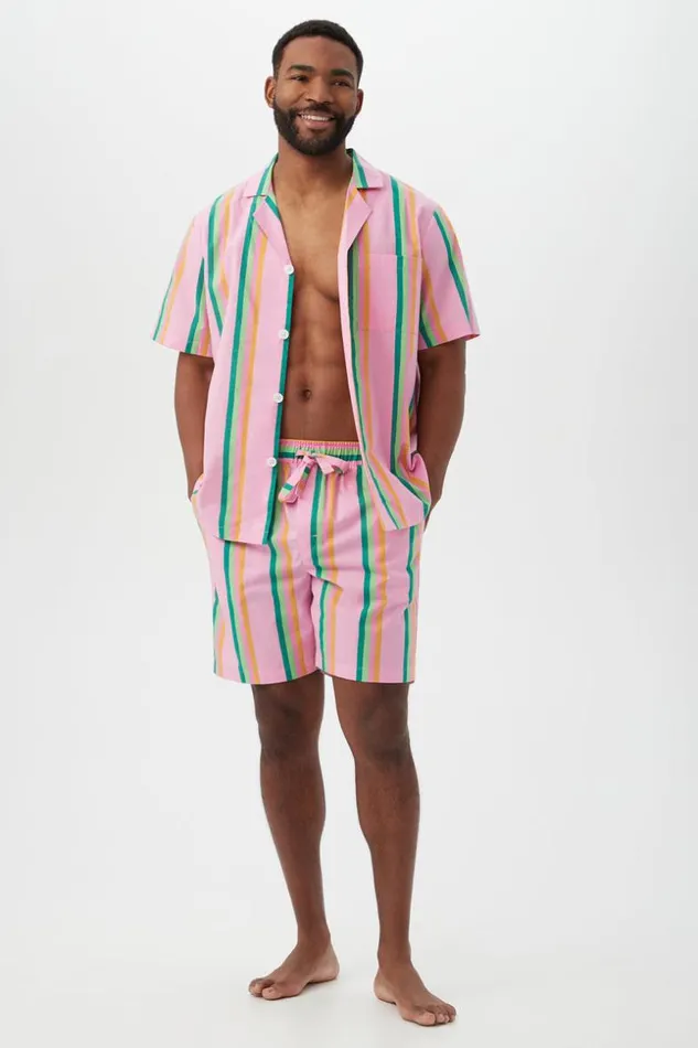SHOP Trina Turk MEN039S SLEEPWEAR PINEAPPLE STRIPE MEN039S SHORT SLEEVE SHORT COTTON PJ SET