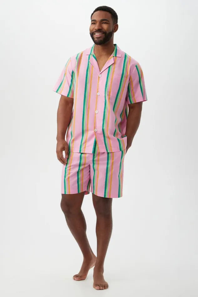 SHOP Trina Turk MEN039S SLEEPWEAR PINEAPPLE STRIPE MEN039S SHORT SLEEVE SHORT COTTON PJ SET