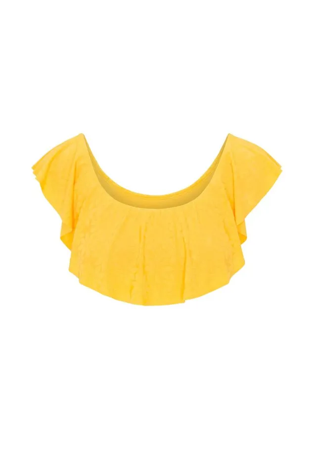 SHOP Trina Turk SWIM TOPS WOMEN039S JOPLIN JACQUARD OFF THE SHOULDER RUFFLE BANDEAU SWIM TOP