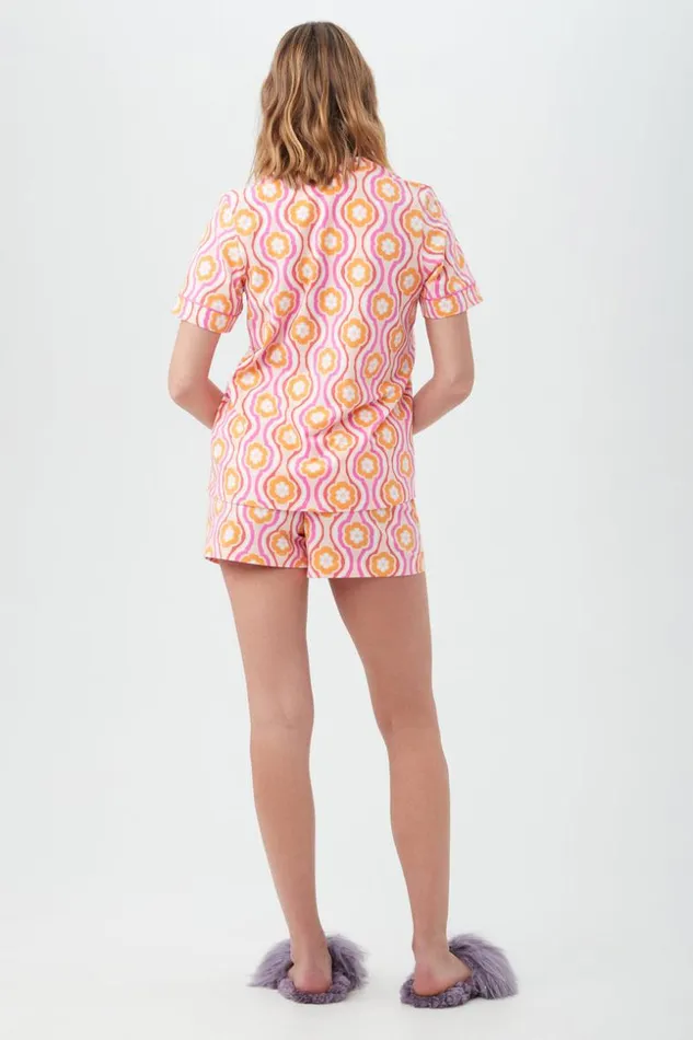 SHOP Trina Turk WOMEN039S SLEEPWEAR FLOWER SWIRL WOMEN039S SHORT SLEEVE SHORTY JERSEY PJ SET