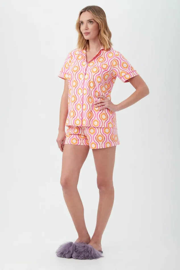 SHOP Trina Turk WOMEN039S SLEEPWEAR FLOWER SWIRL WOMEN039S SHORT SLEEVE SHORTY JERSEY PJ SET