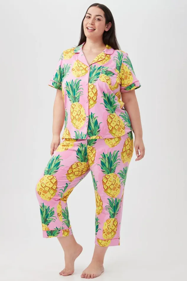 SHOP Trina Turk WOMEN039S SLEEPWEAR PINEAPPLES WOMEN039S SHORT SLEEVE CROPPED PANT JERSEY PJ SET