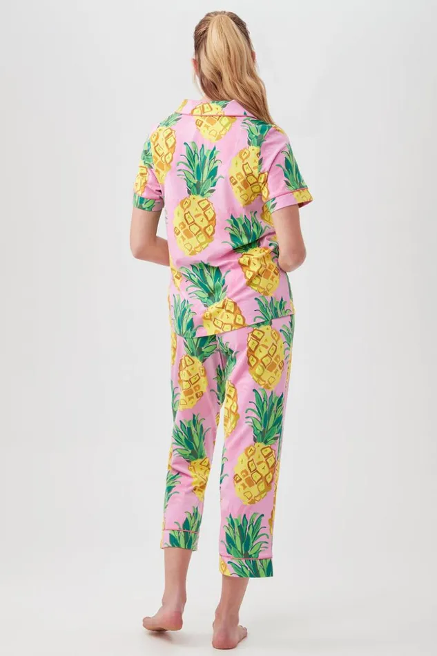 SHOP Trina Turk WOMEN039S SLEEPWEAR PINEAPPLES WOMEN039S SHORT SLEEVE CROPPED PANT JERSEY PJ SET