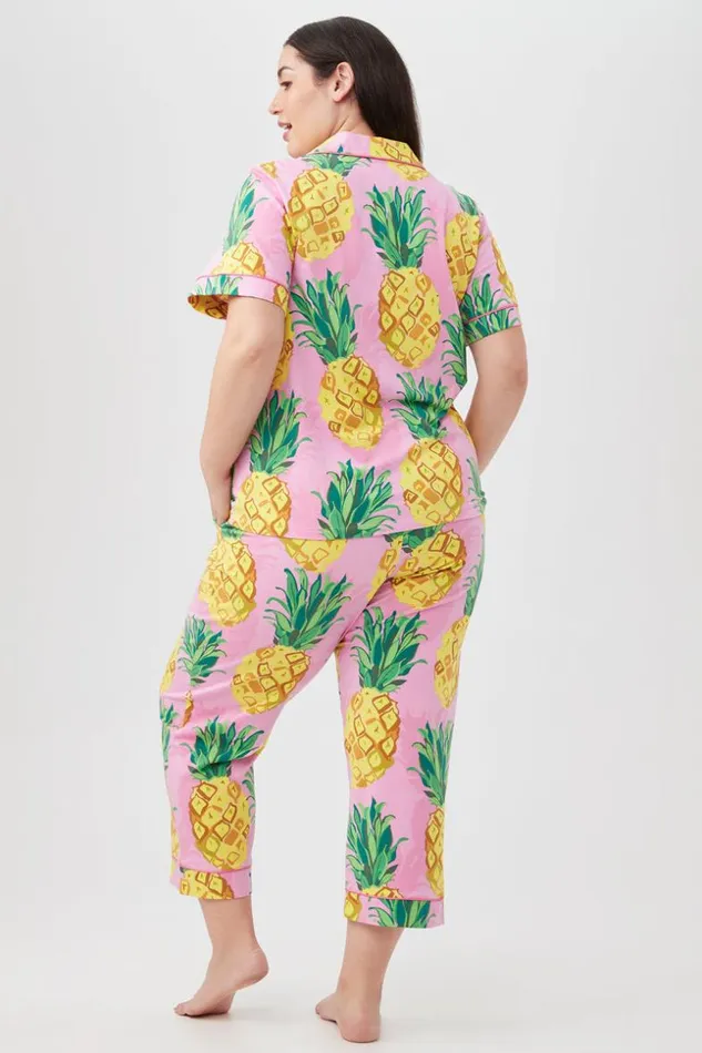 SHOP Trina Turk WOMEN039S SLEEPWEAR PINEAPPLES WOMEN039S SHORT SLEEVE CROPPED PANT JERSEY PJ SET