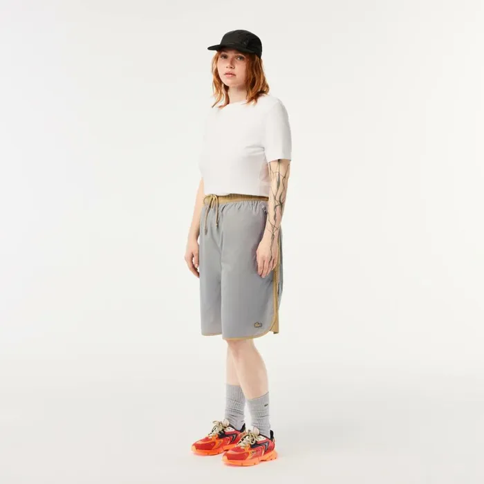 Shorts and Skirts Women Lacoste Womens TwoTone Bermuda Shorts Grey Beige 7mt