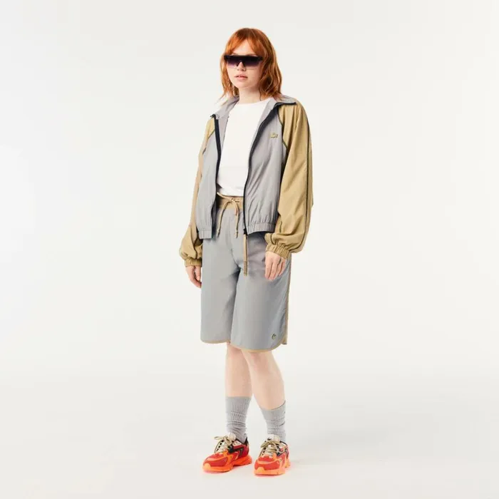 Shorts and Skirts Women Lacoste Womens TwoTone Bermuda Shorts Grey Beige 7mt