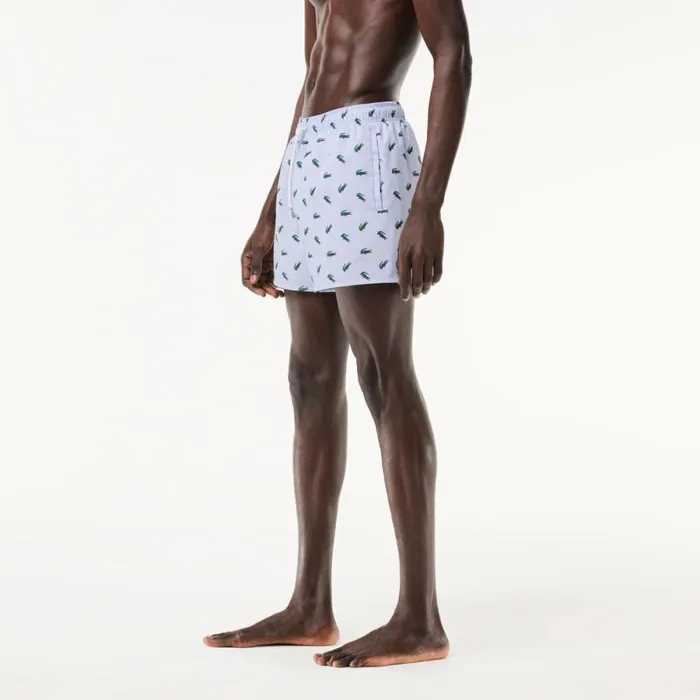 Shorts and Swim Men Lacoste Men039s Crocodile Print Swim Trunks Light Blue White T69